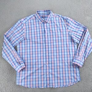 Vineyard Vines Shirt Mens XL Pink Blue Plaid On-The-Go Performance Brrr Cooling